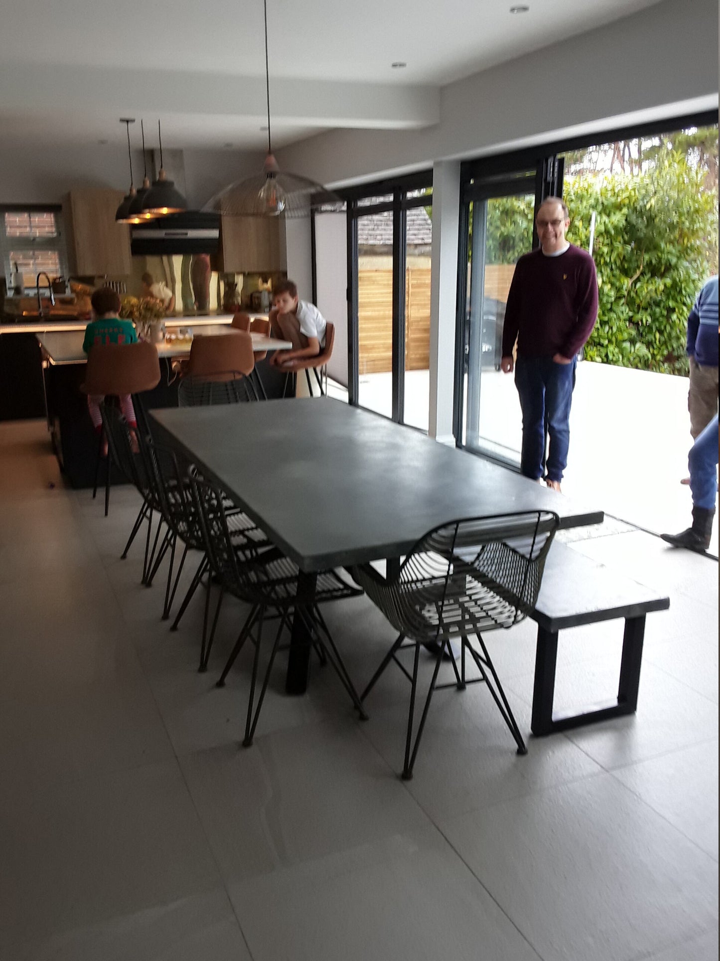 Concrete dining table and bench