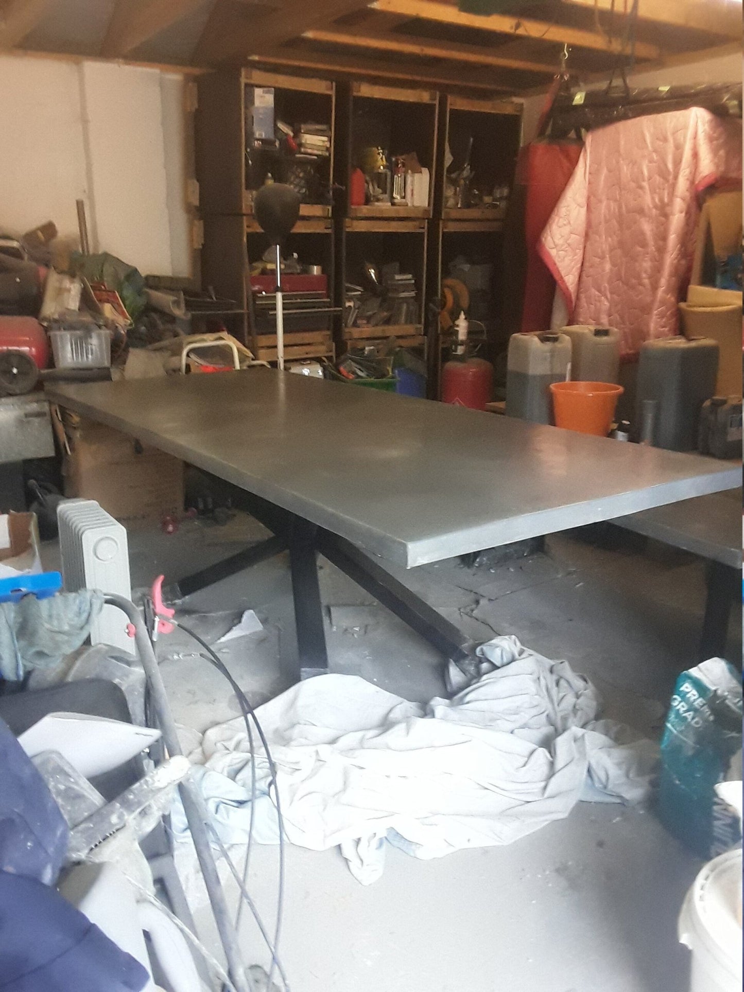 Large Concrete Dining Table & Bench Set - Industrial Microcement Seats 8 - 10 - Concrete Artisan