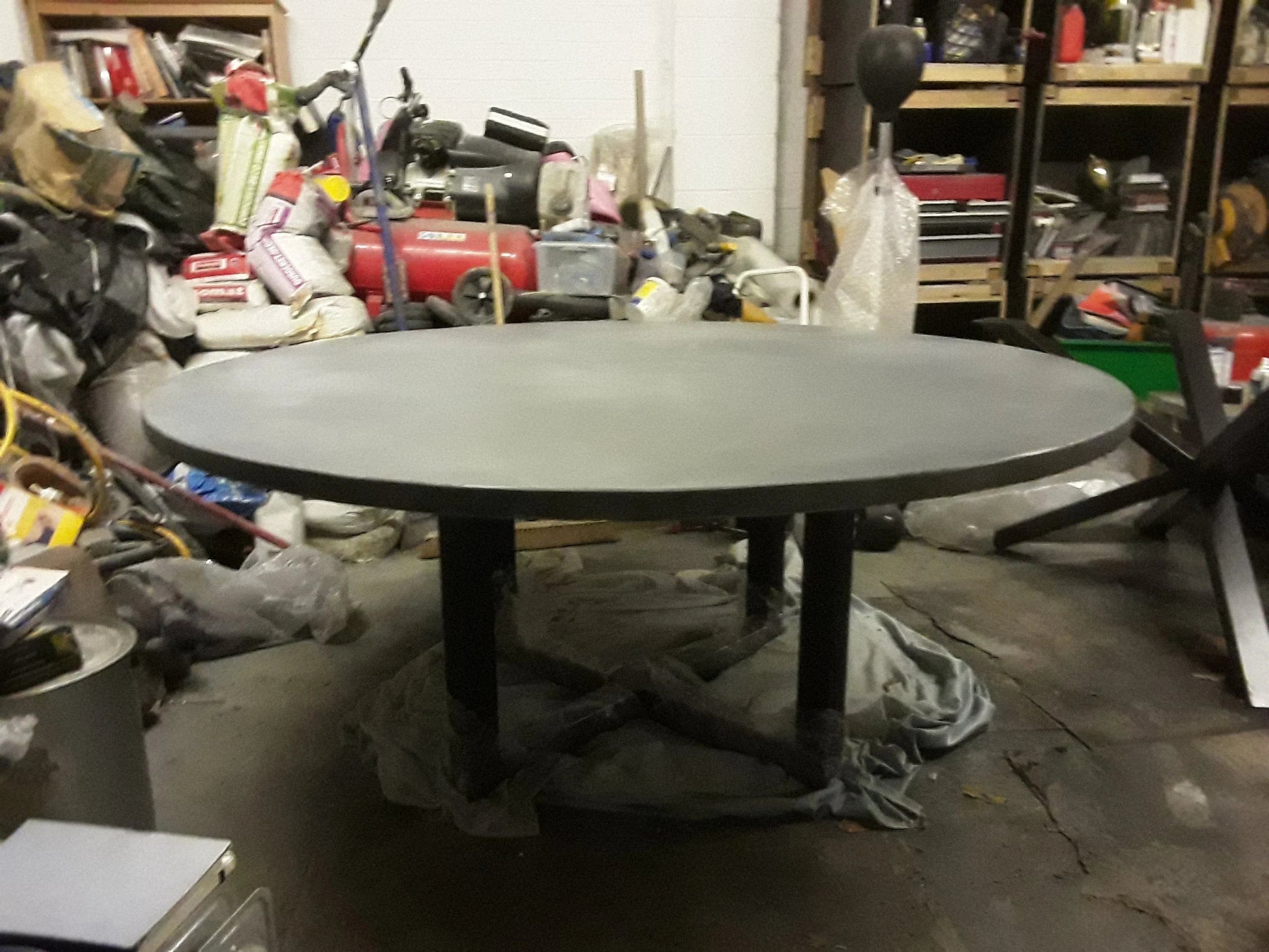 Large Round Concrete Dining Table - Industrial Microcement Table Seats 10 - Concrete Artisan